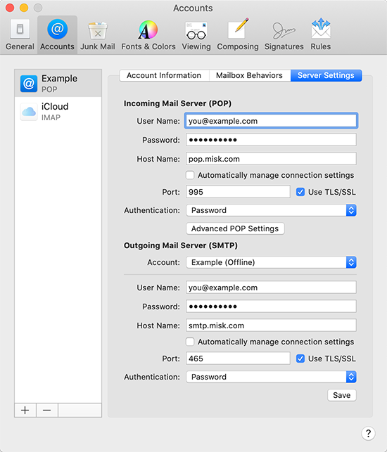 mac mail server settings automatically manage